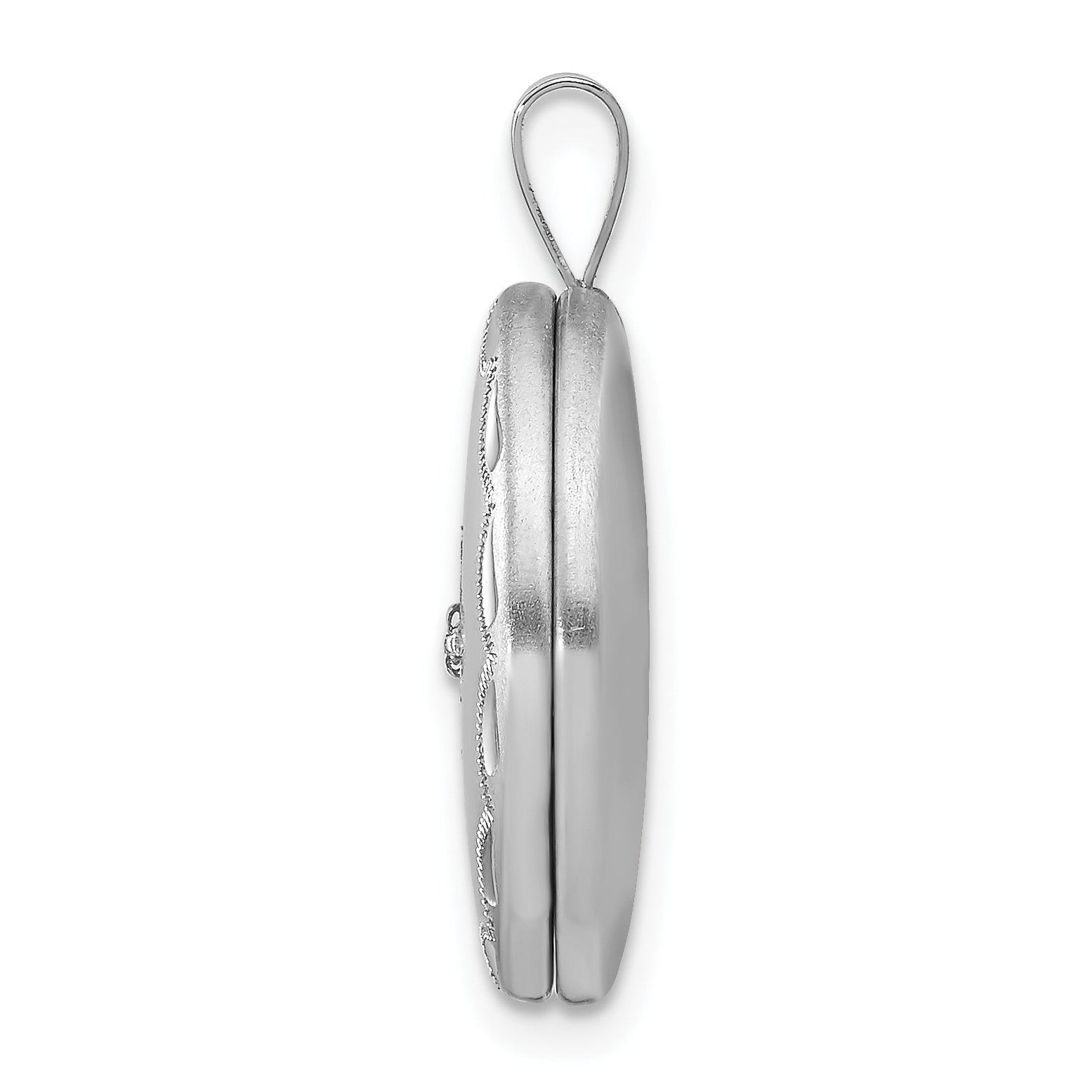 Sterling Silver Rhodium-plated & Diamond Side Scallops 19mm Oval Locket Secondary image