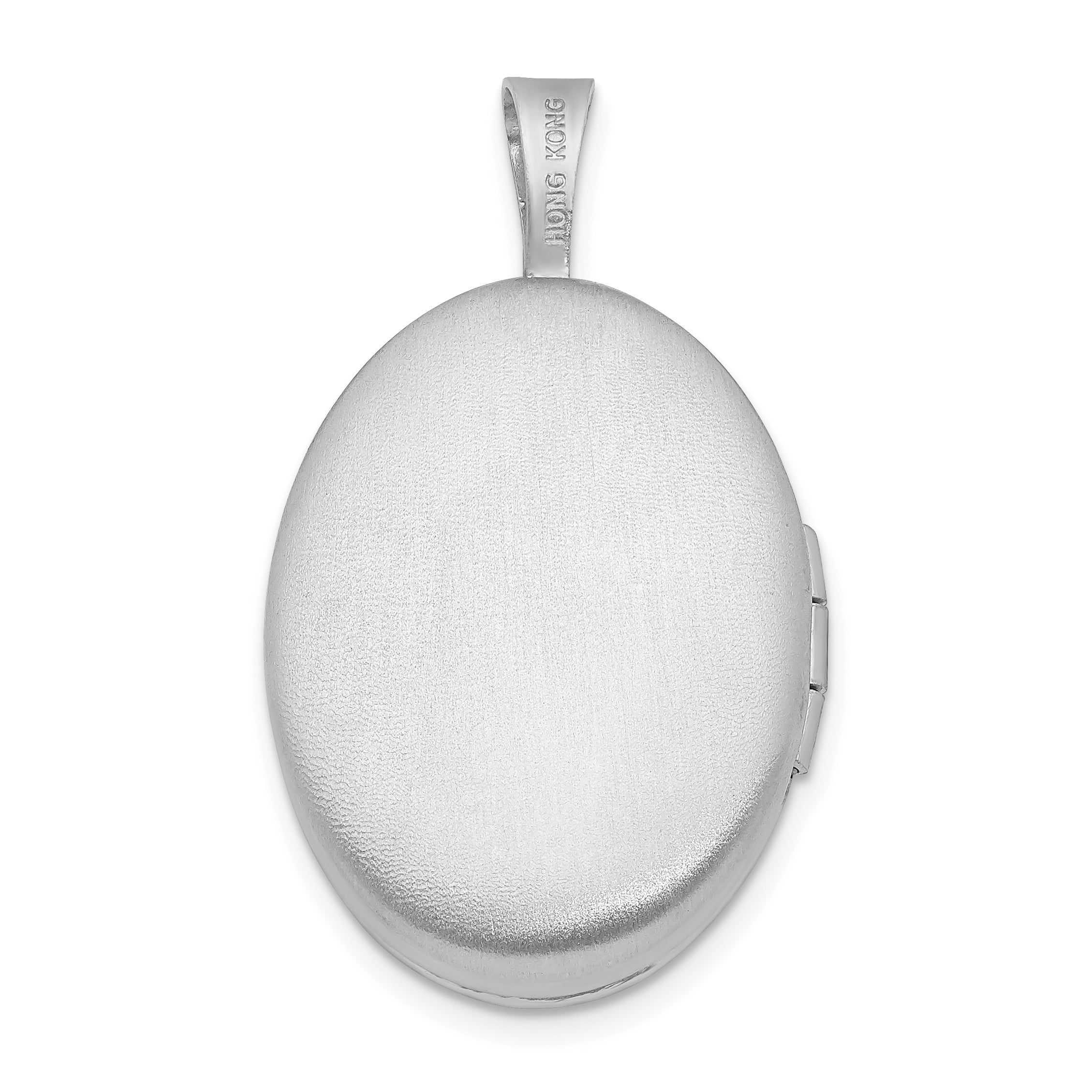 Sterling Silver Rhodium-plated & Diamond Side Scallops 19mm Oval Locket