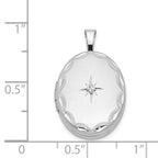 Sterling Silver Rhodium-plated & Diamond Side Scallops 19mm Oval Locket
