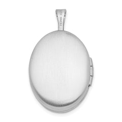Sterling Silver Rhod-plated Polished & Satin Leaf Border 19mm Oval Locket