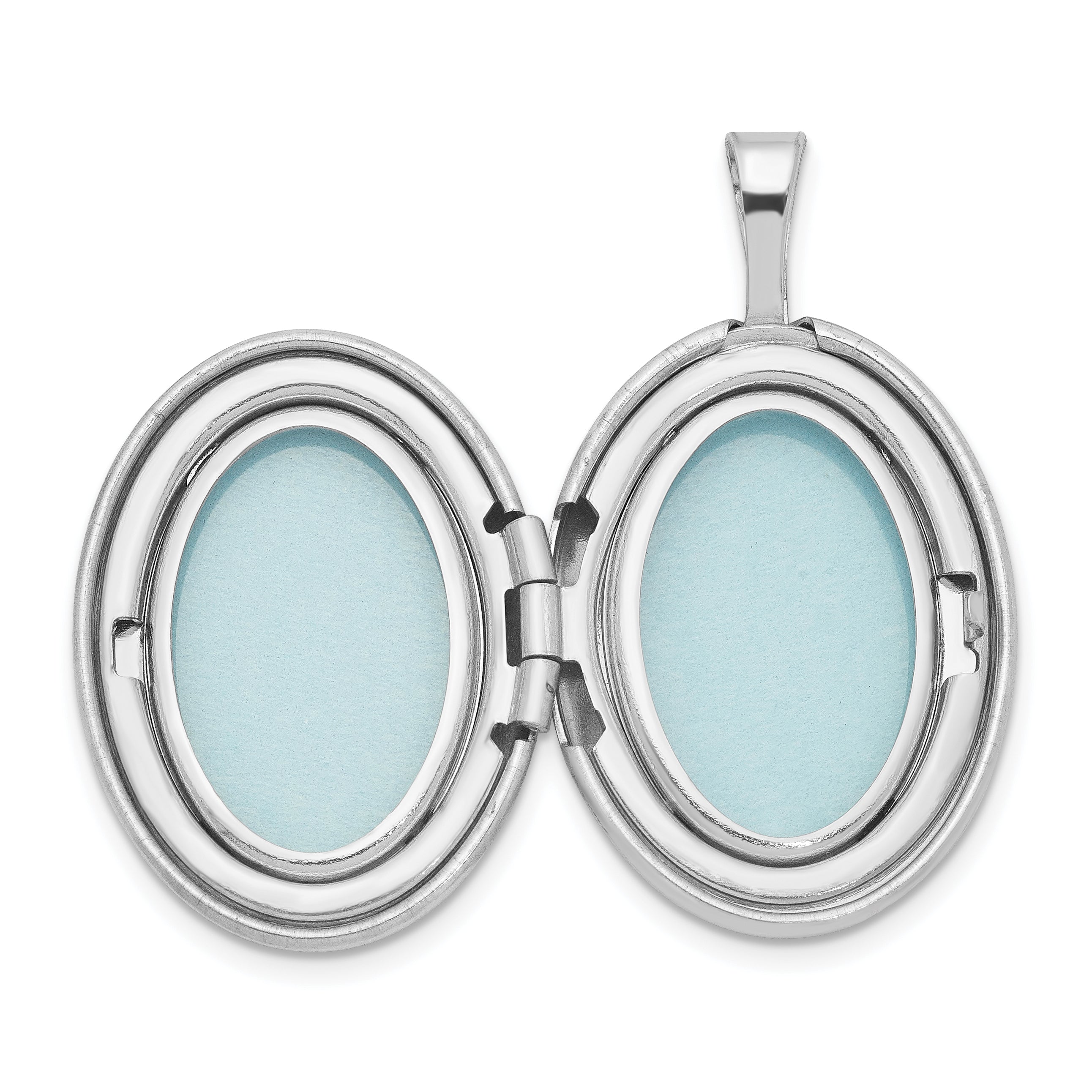 Sterling Silver Rhod-plated Polished & Satin Leaf Border 19mm Oval Locket