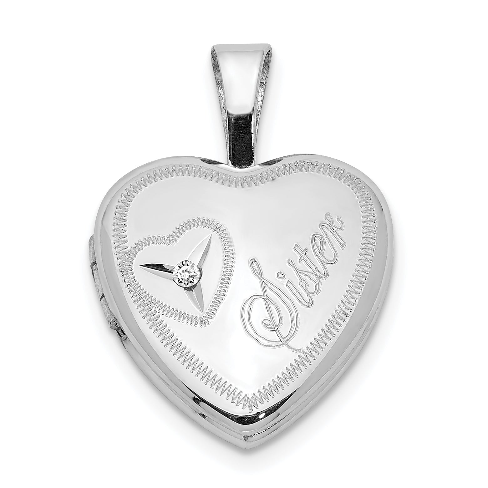 Sterling Silver Rhodium-plated & Diamond Sister Heart 12mm Heart Locket Main image