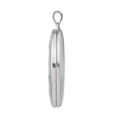Sterling Silver Rhod-plated Enameled Floral Grandma 34mm Oval Locket