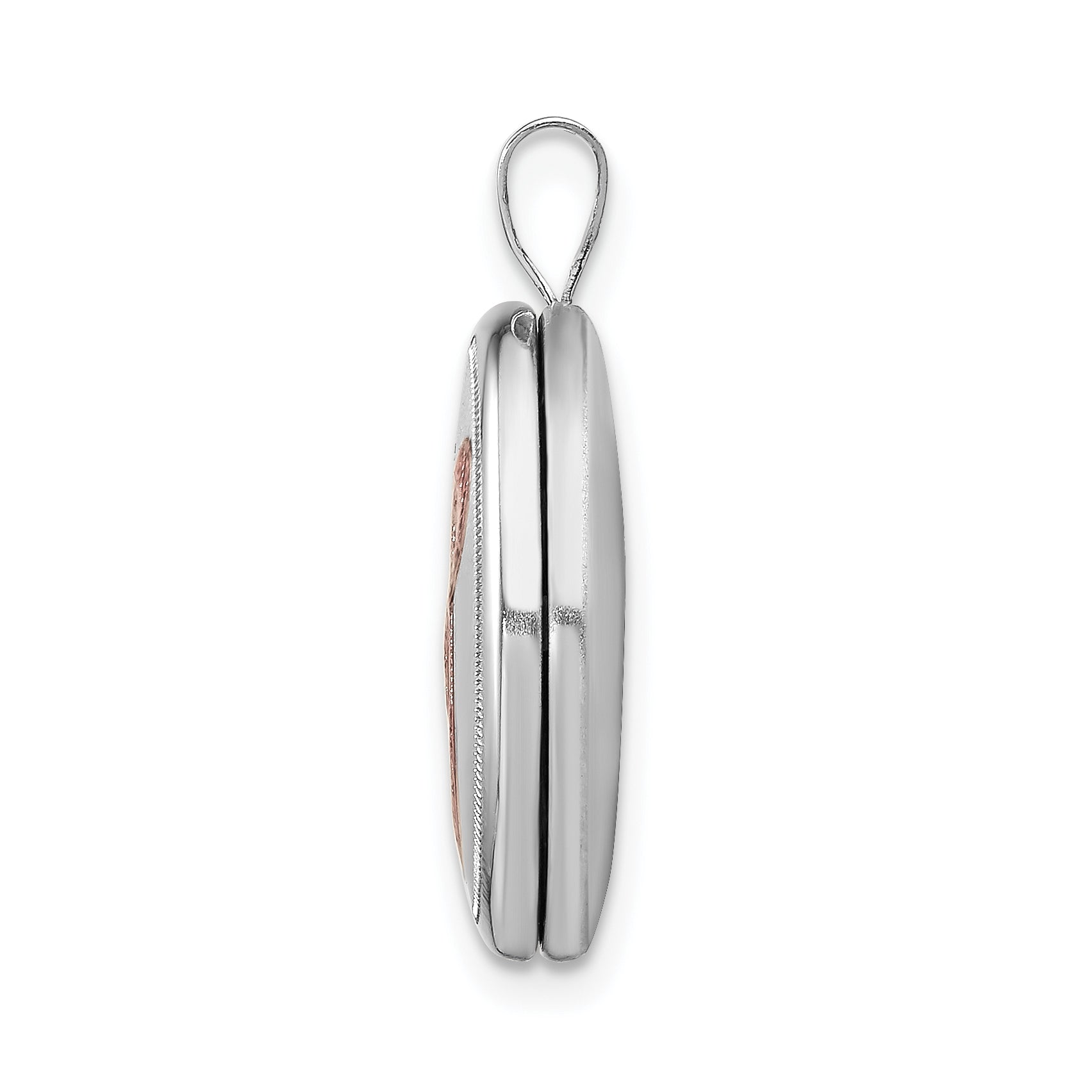 Sterling Silver Rhodium-plated Enameled Pink Ribbon 19mm Oval Locket Secondary image