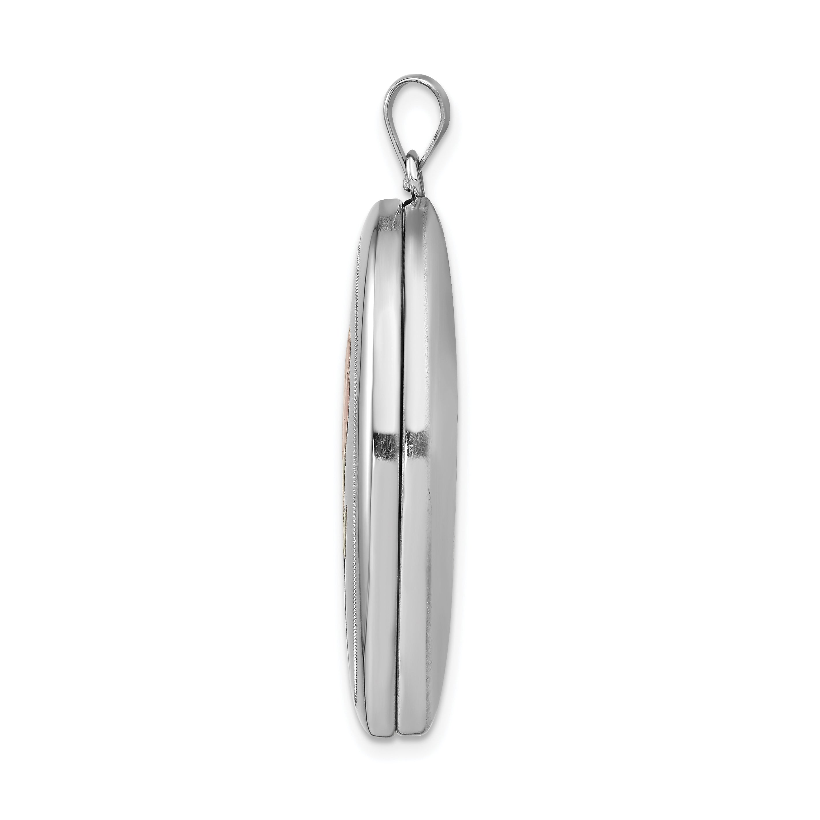 Sterling Silver Rhod-plated Satin & Polished Enamel Rose 34mm Oval Locket Secondary image