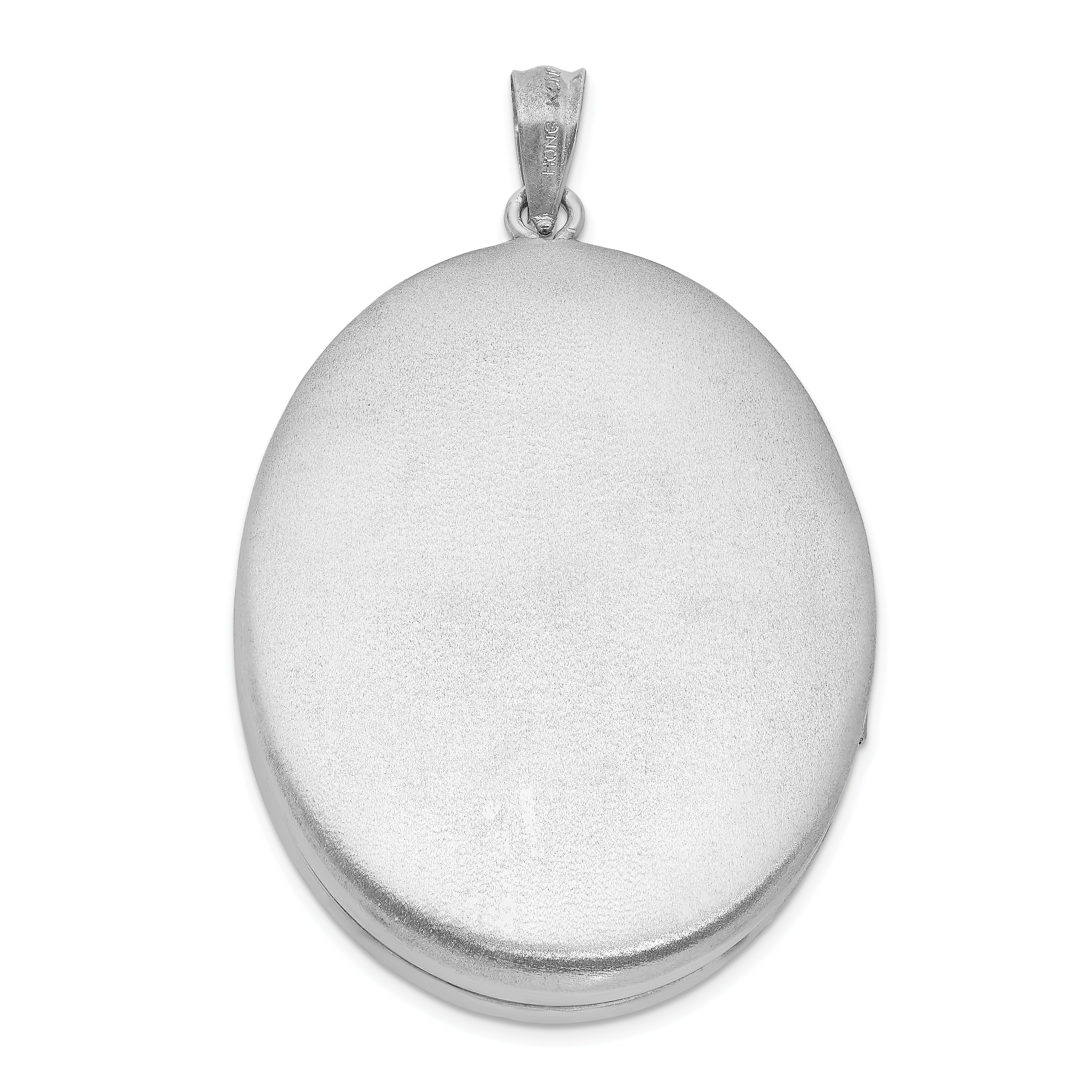 Sterling Silver Rhod-plated Satin & Polished Enamel Rose 34mm Oval Locket