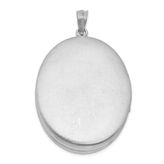 Sterling Silver Rhod-plated Satin & Polished Enamel Rose 34mm Oval Locket