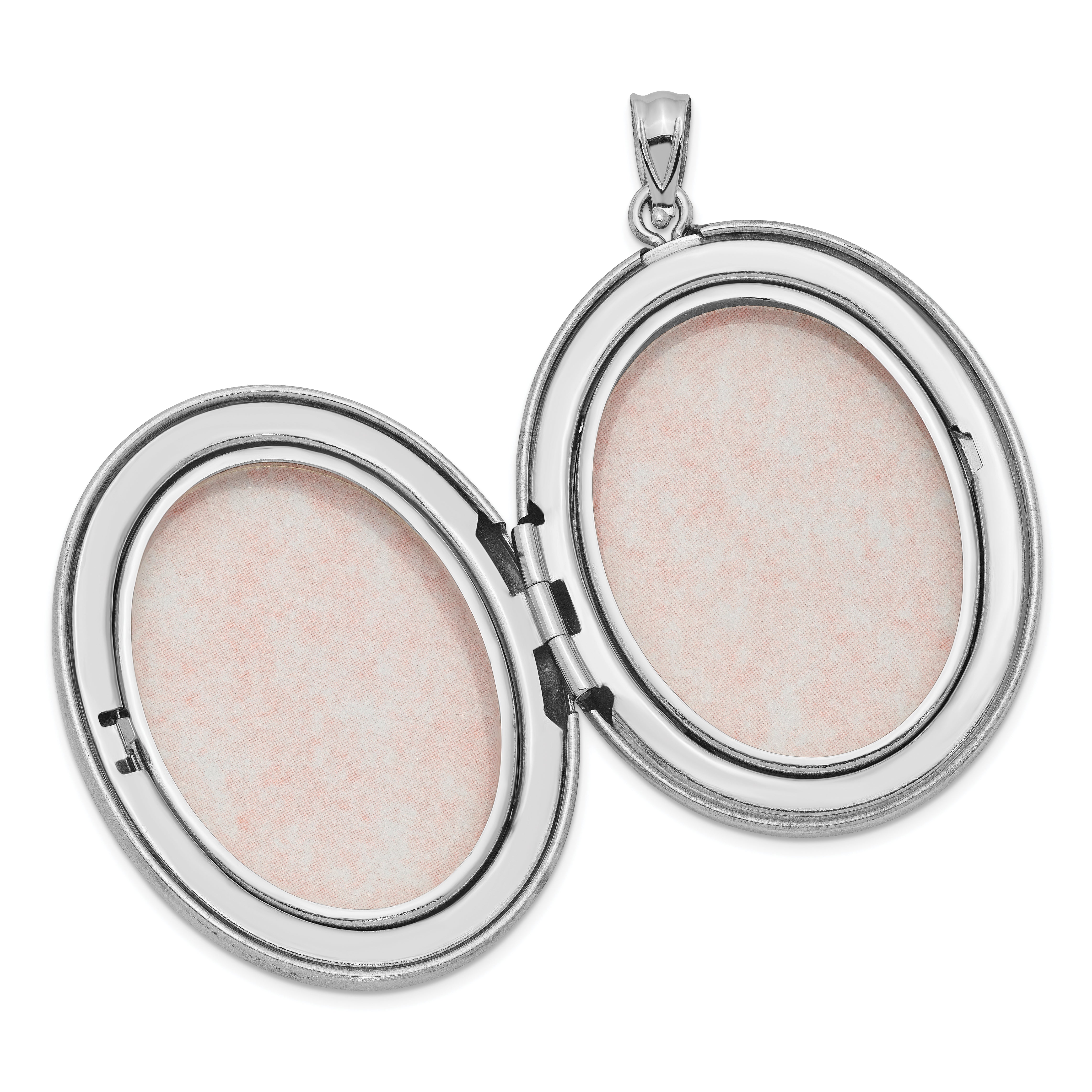 Sterling Silver Rhod-plated Satin & Polished Enamel Rose 34mm Oval Locket