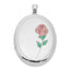 Sterling Silver Rhod-plated Satin & Polished Enamel Rose 34mm Oval Locket