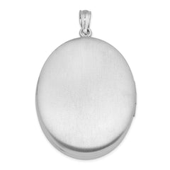 Sterling Silver Rhod-plated Satin Love With  Enameled Rose 34mm Oval Locket