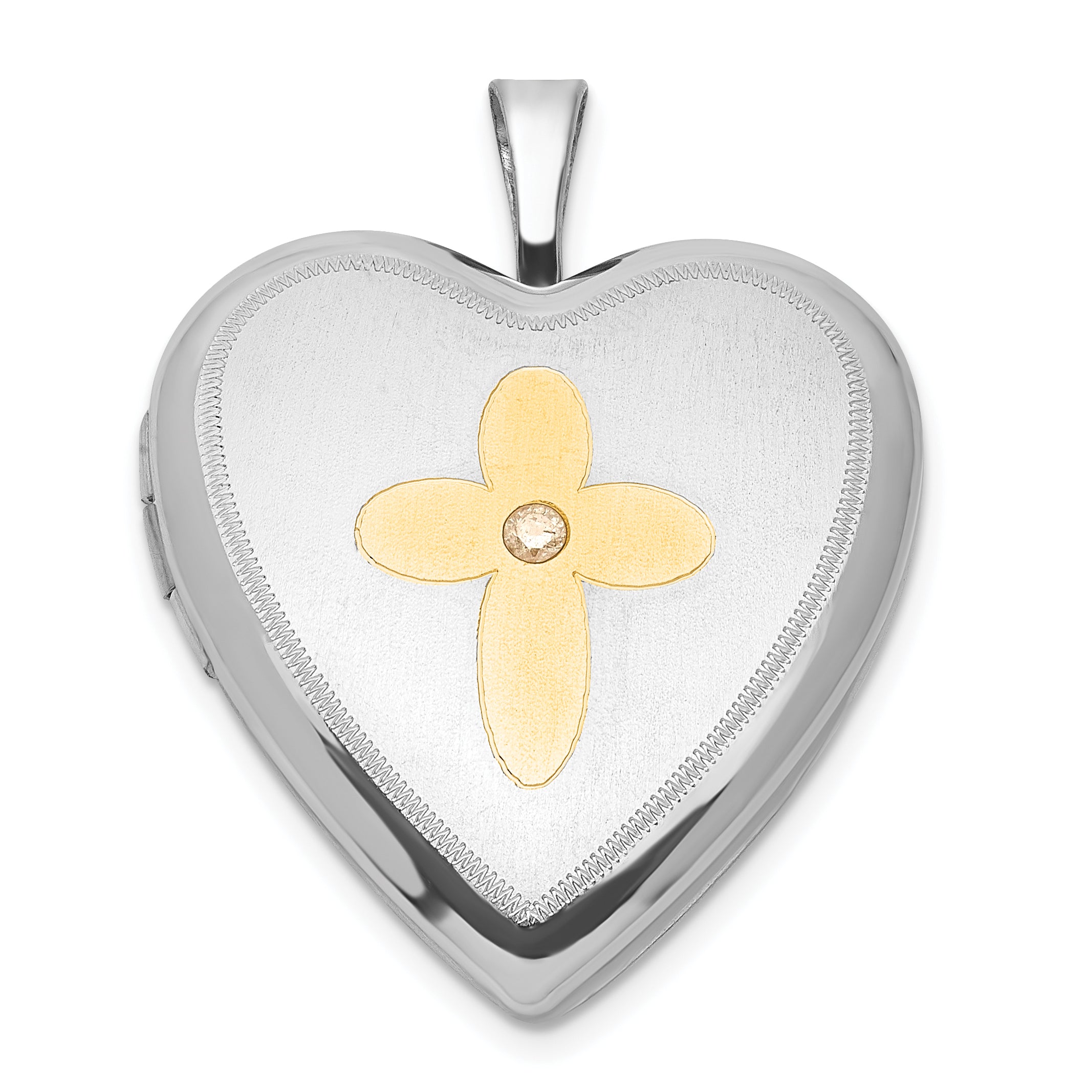 Sterling Silver Gold-plated Diamond Cross 20mm Heart Locket Main image