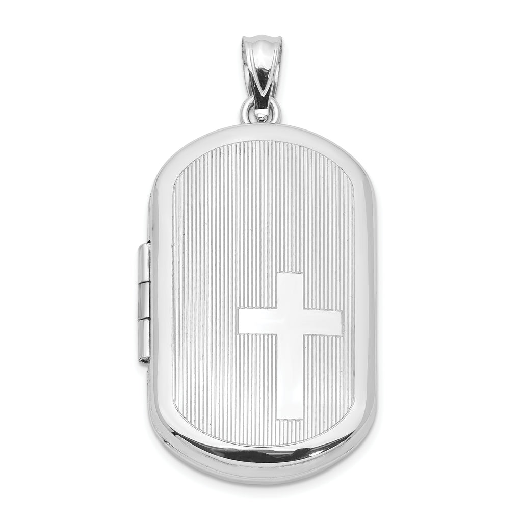 Sterling Silver Rhodium-plated Cross Rectangular Locket