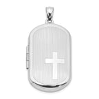 Sterling Silver Rhodium-plated Cross Rectangular Locket