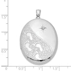 Sterling Silver Rhodium-plated & Diamond Footprints 34mm Oval Locket