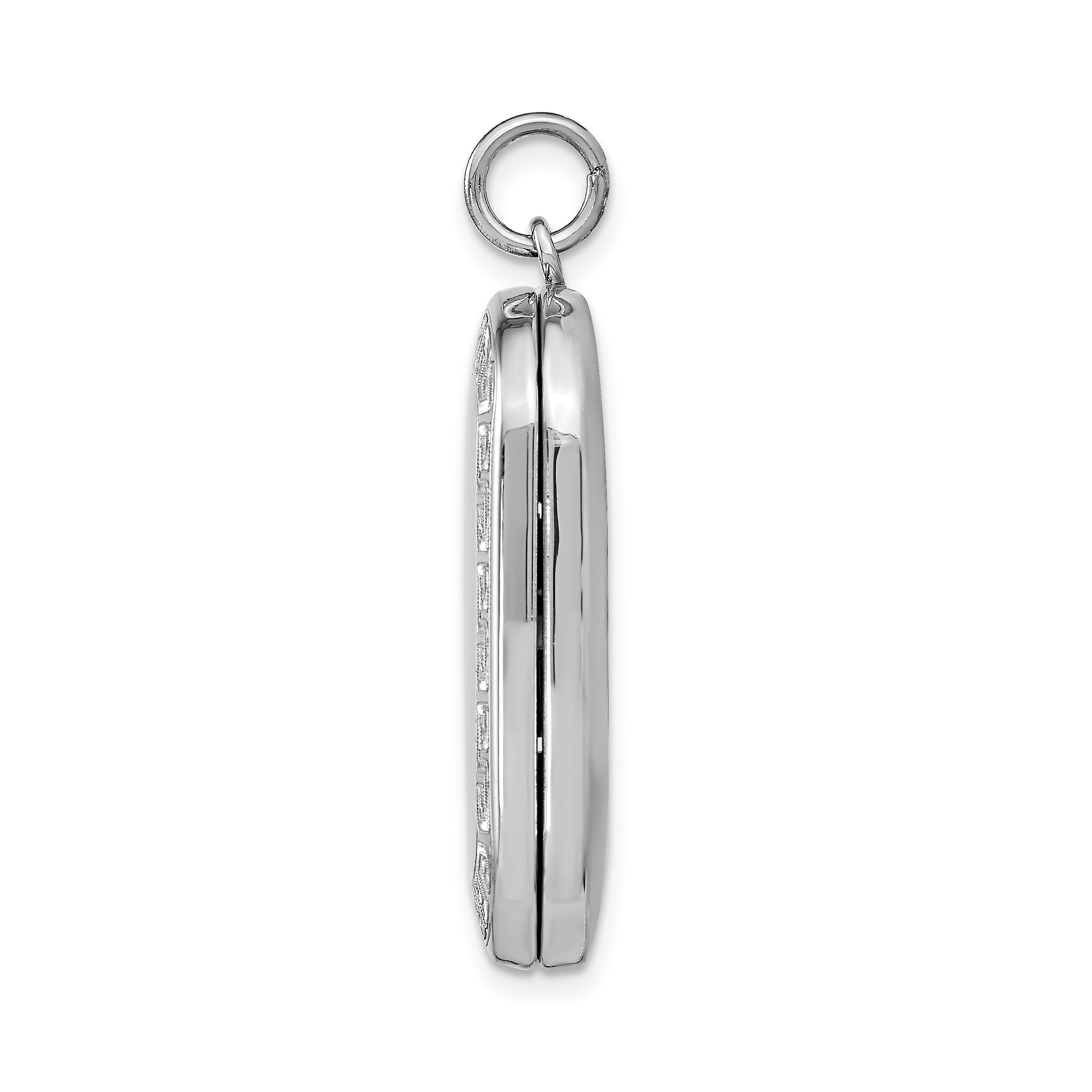 Sterling Silver Rhodium-plated Greek Key Border Rectangular Locket Secondary image