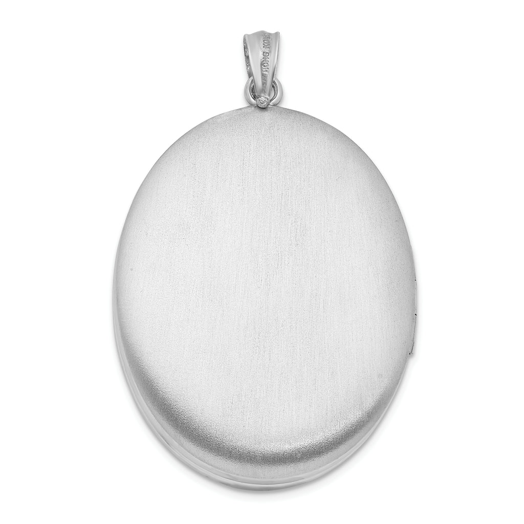 Sterling Silver Rhodium-plated & Diamond With  Swirl Border 34mm Oval Locket