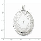 Sterling Silver Rhodium-plated & Diamond With  Swirl Border 34mm Oval Locket