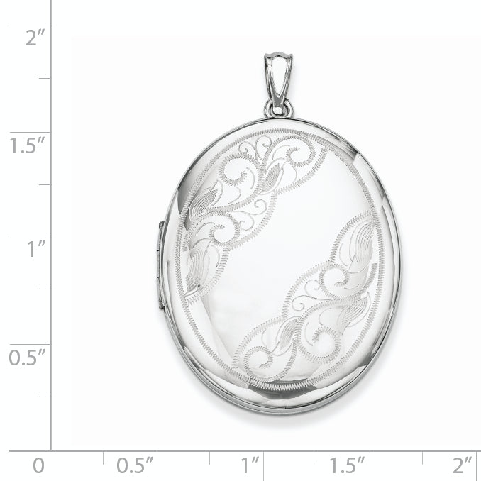 Sterling Silver Rhodium-plated With  Side Swirls 34mm Oval Locket