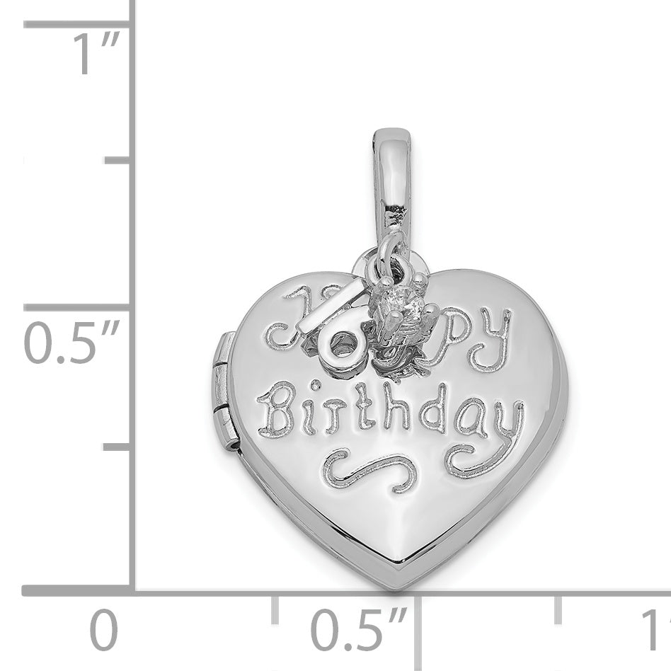 Sterling Silver Rhodium-plated Happy 16th Birthday With  CZ Heart Locket