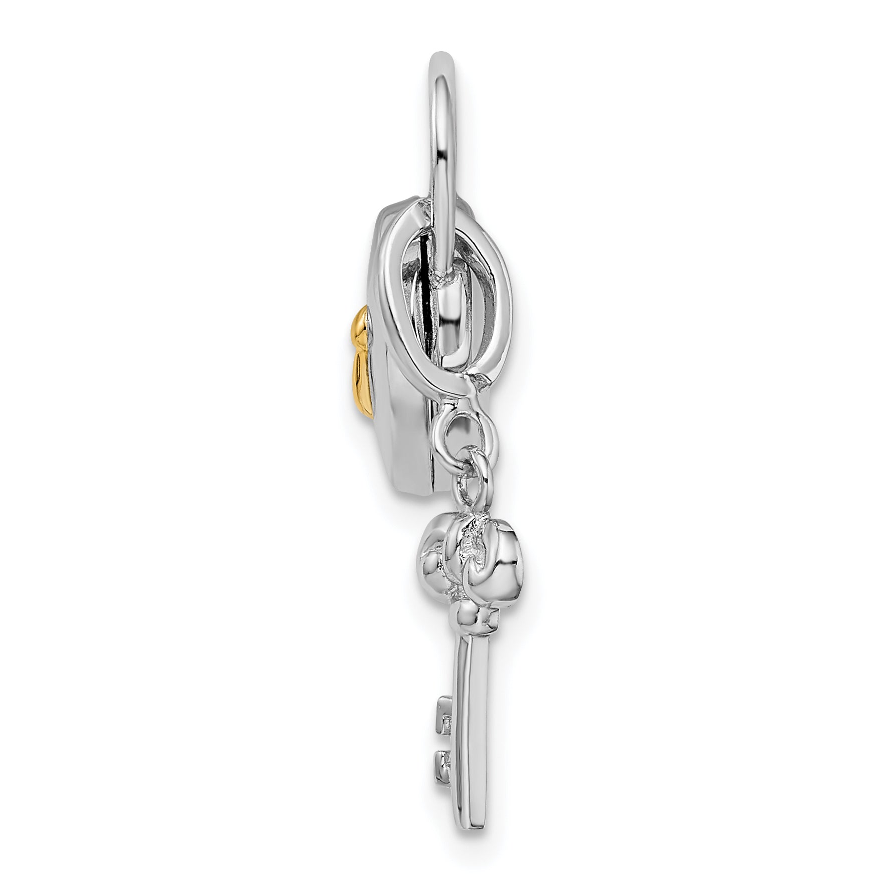 Sterling Silver Rhod & Gold-plated 10mm Heart Lock & Key Hinge Locket Charm Secondary image