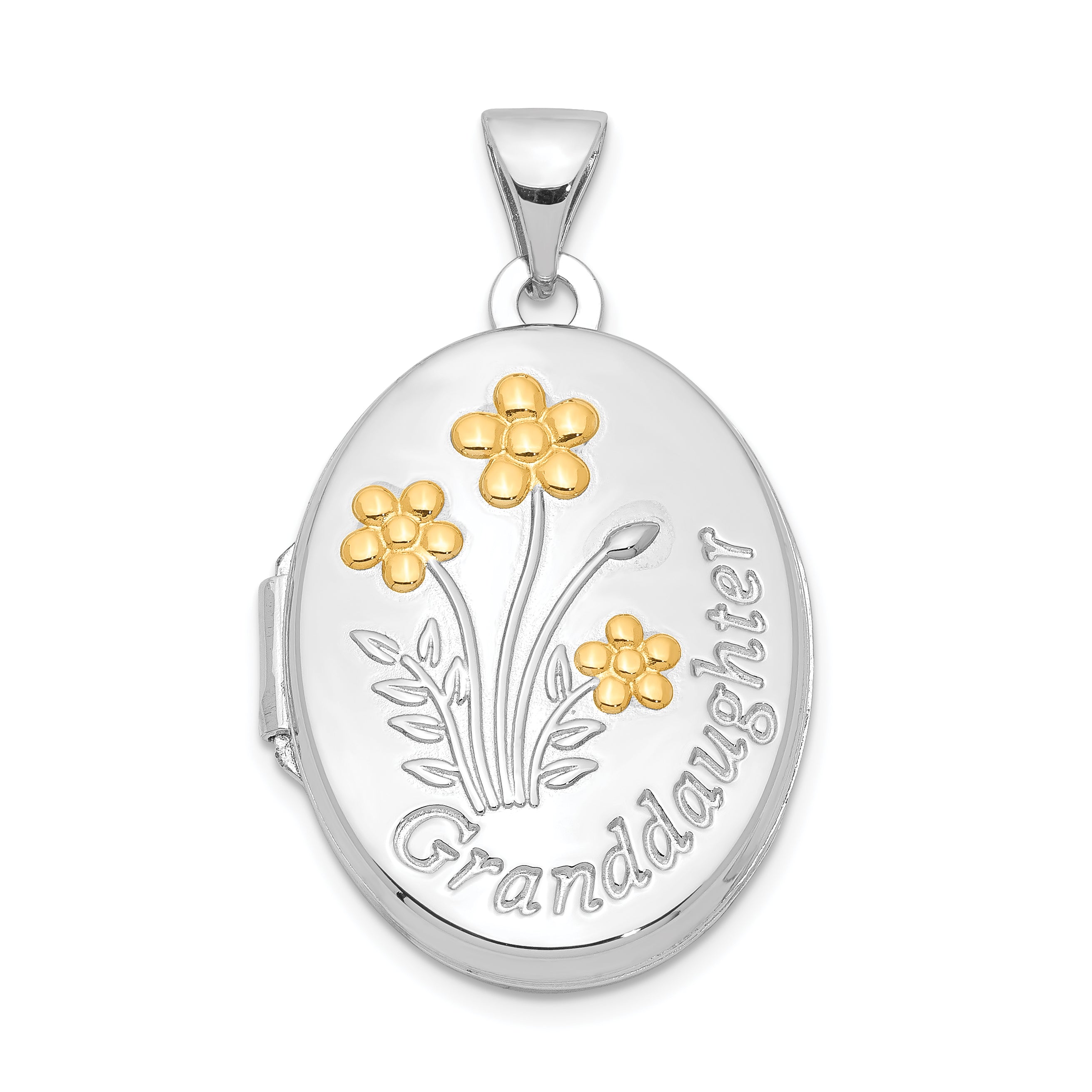 Sterling Silver Rhod-plated & Gold-plated Floral Granddaughter Oval Locket