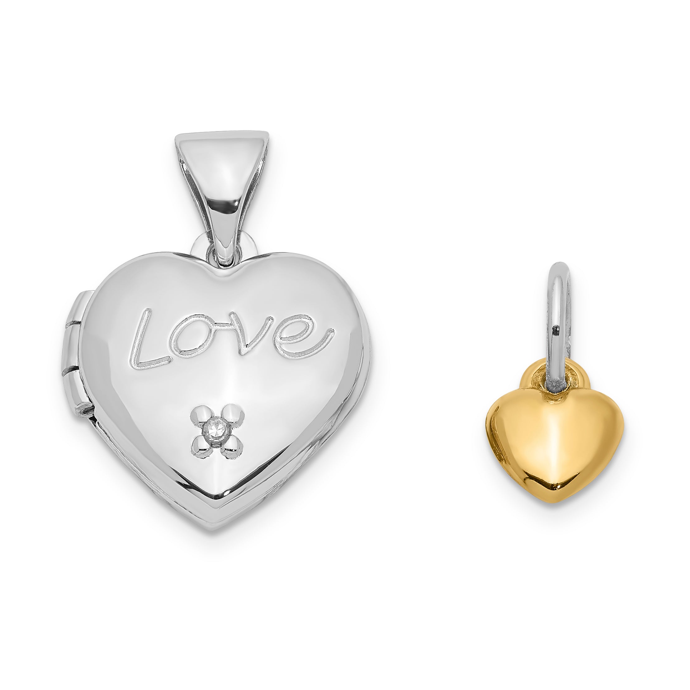 Sterling Silver Rhodium-plated With Gold-plated Dia With  Charm Heart Locket