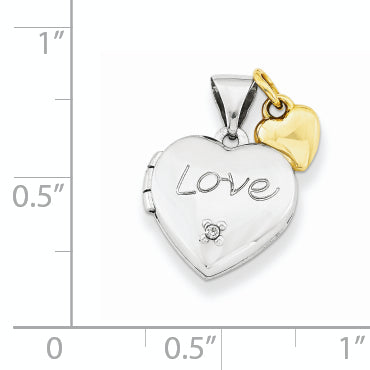 Sterling Silver Rhodium-plated With Gold-plated Dia With  Charm Heart Locket