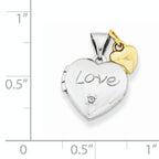Sterling Silver Rhodium-plated With Gold-plated Dia With  Charm Heart Locket