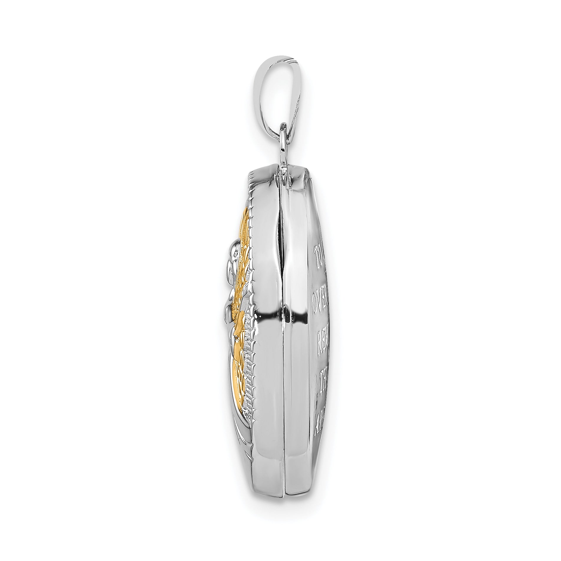 Sterling Silver Rhodium-plated & Gold-plated Guardian Angel Oval Locket