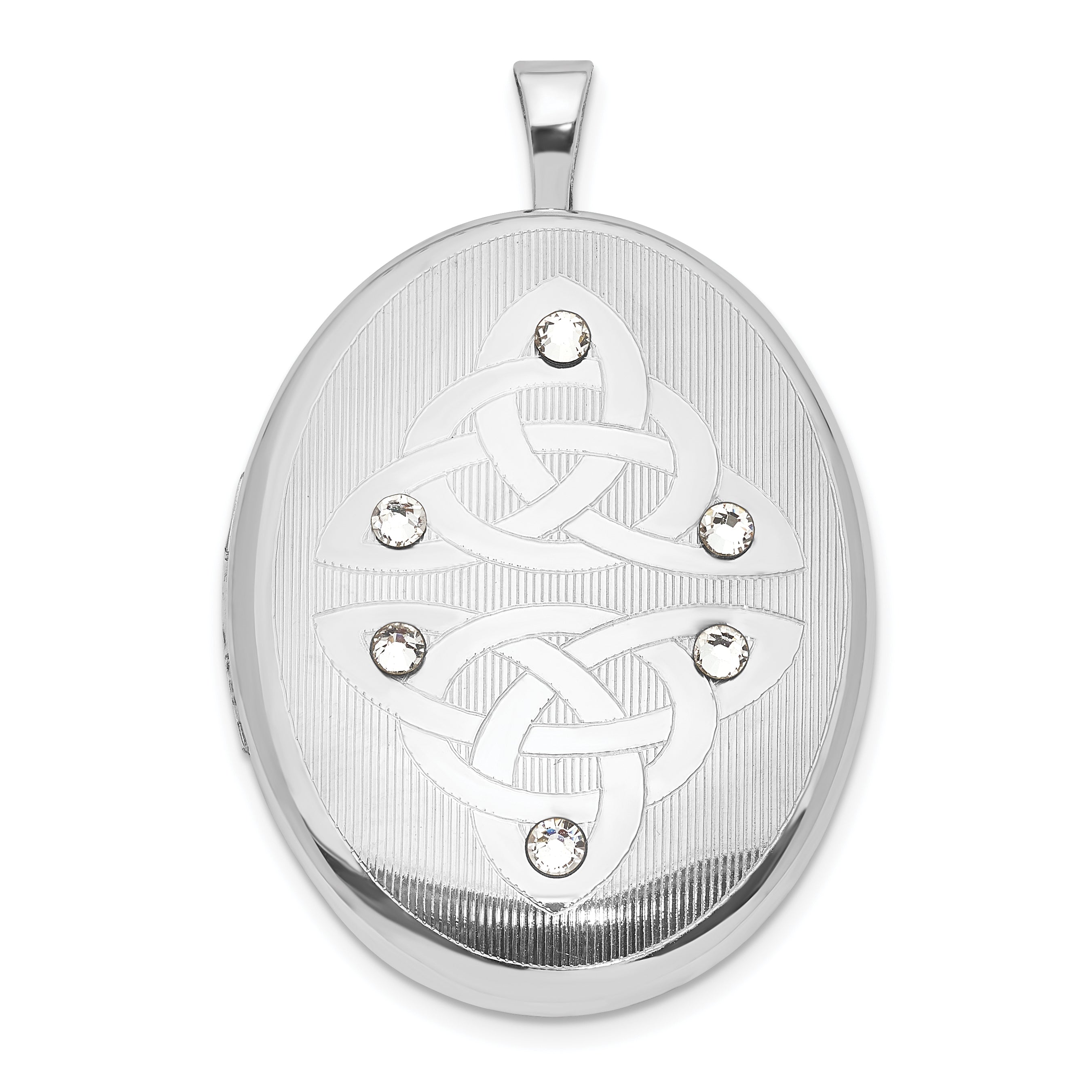 Sterling Silver Polished Crystal Trinity Oval Locket Main image