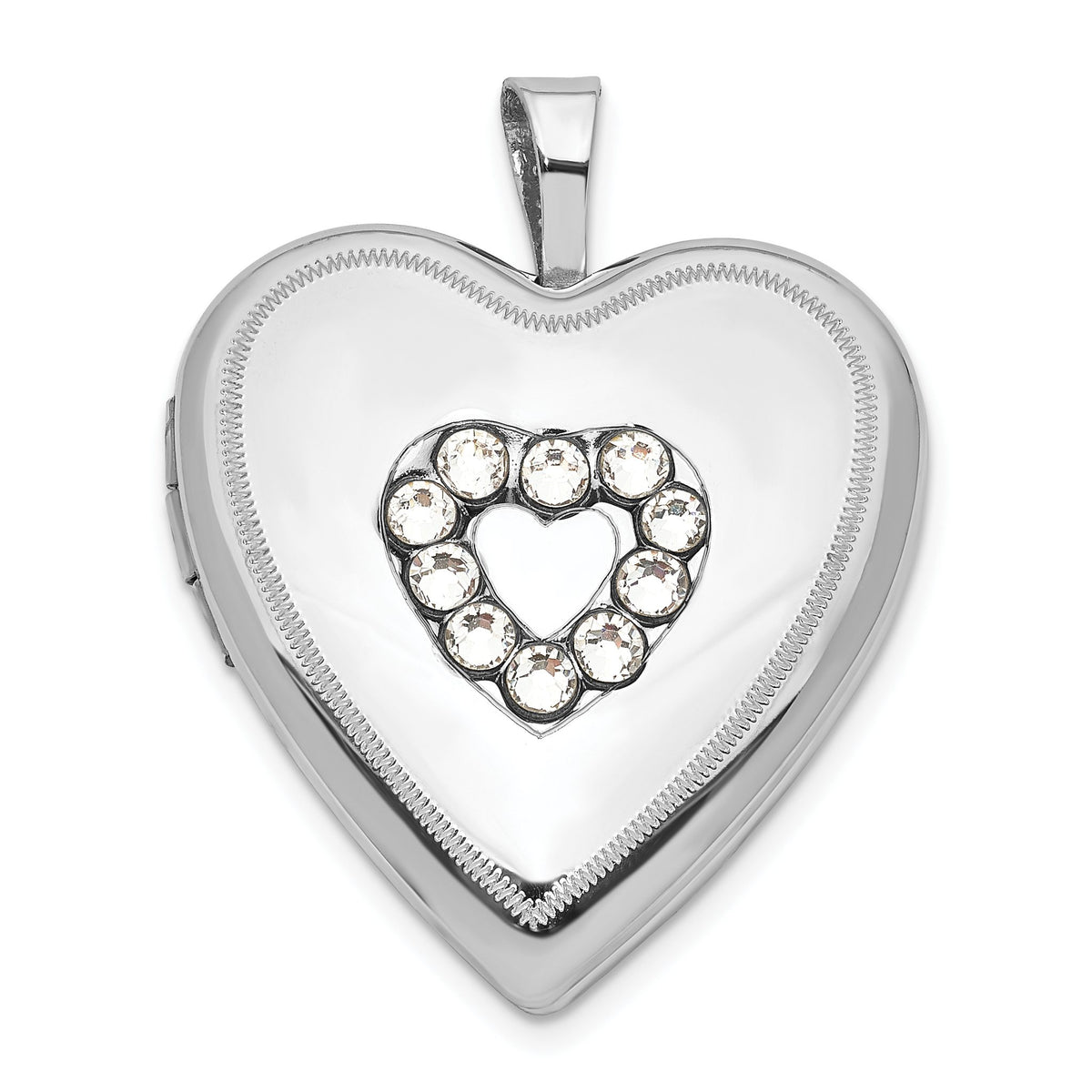 Crystal Heart Locket in Sterling Silver, 25mm - Sophia Jewelers Main image