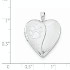 Sterling Silver Rhodium-plated Satin & Polished Paw Prints Heart Locket