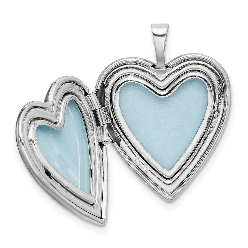 Sterling Silver Rhodium-plated Textured & Polished Paw Prints Heart Locket