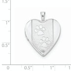 Sterling Silver Rhodium-plated Textured & Polished Paw Prints Heart Locket