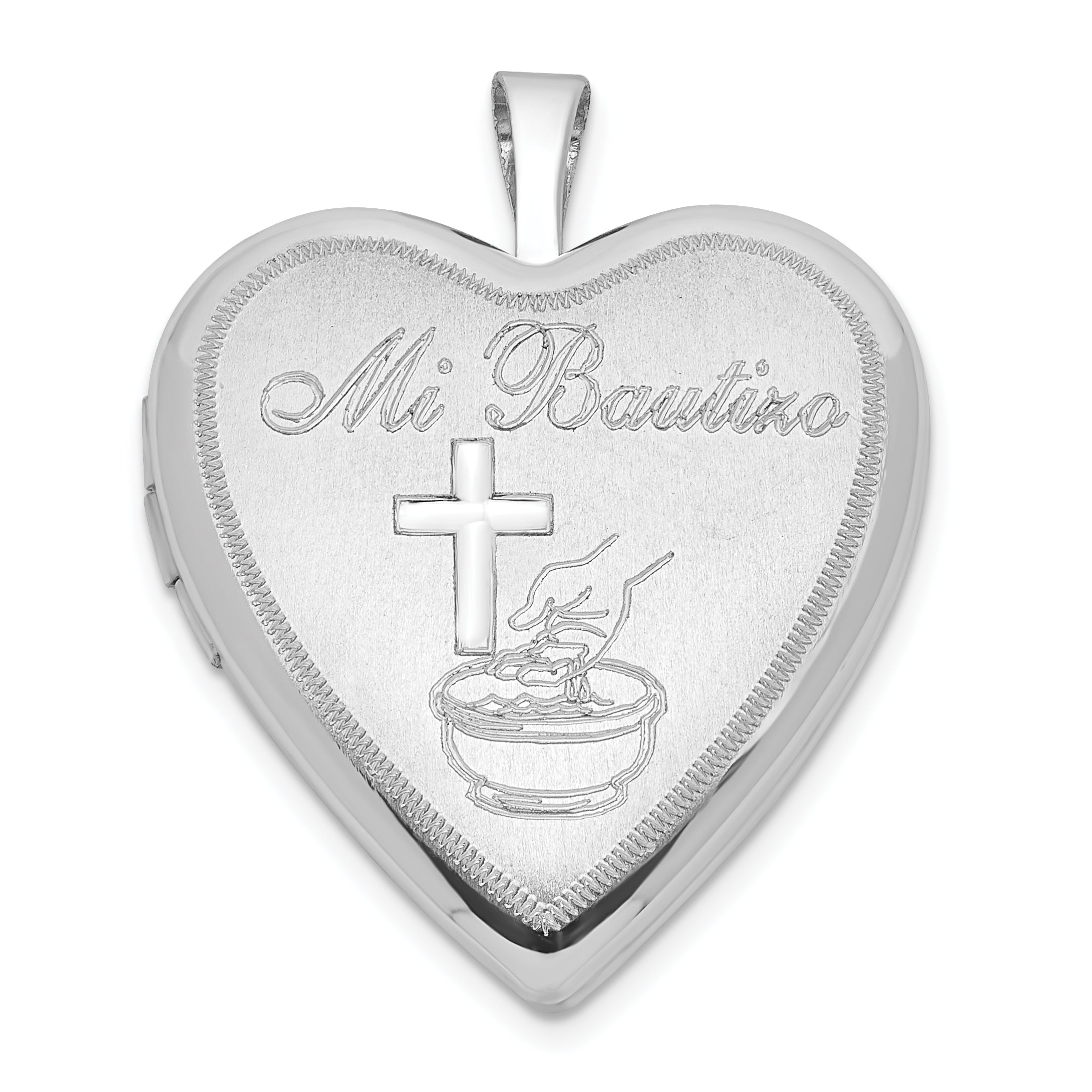 Sterling Silver Satin & Polished Mi Bautizo Heart Locket Main image