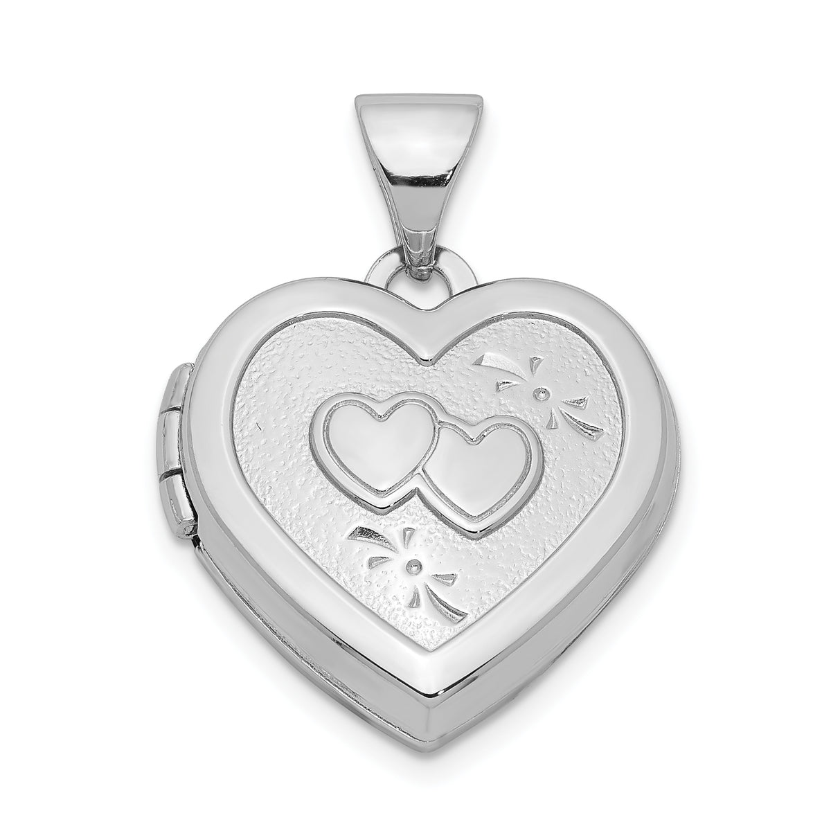 Sterling Silver Rhodium-plated 15mm Double Heart on Heart Locket