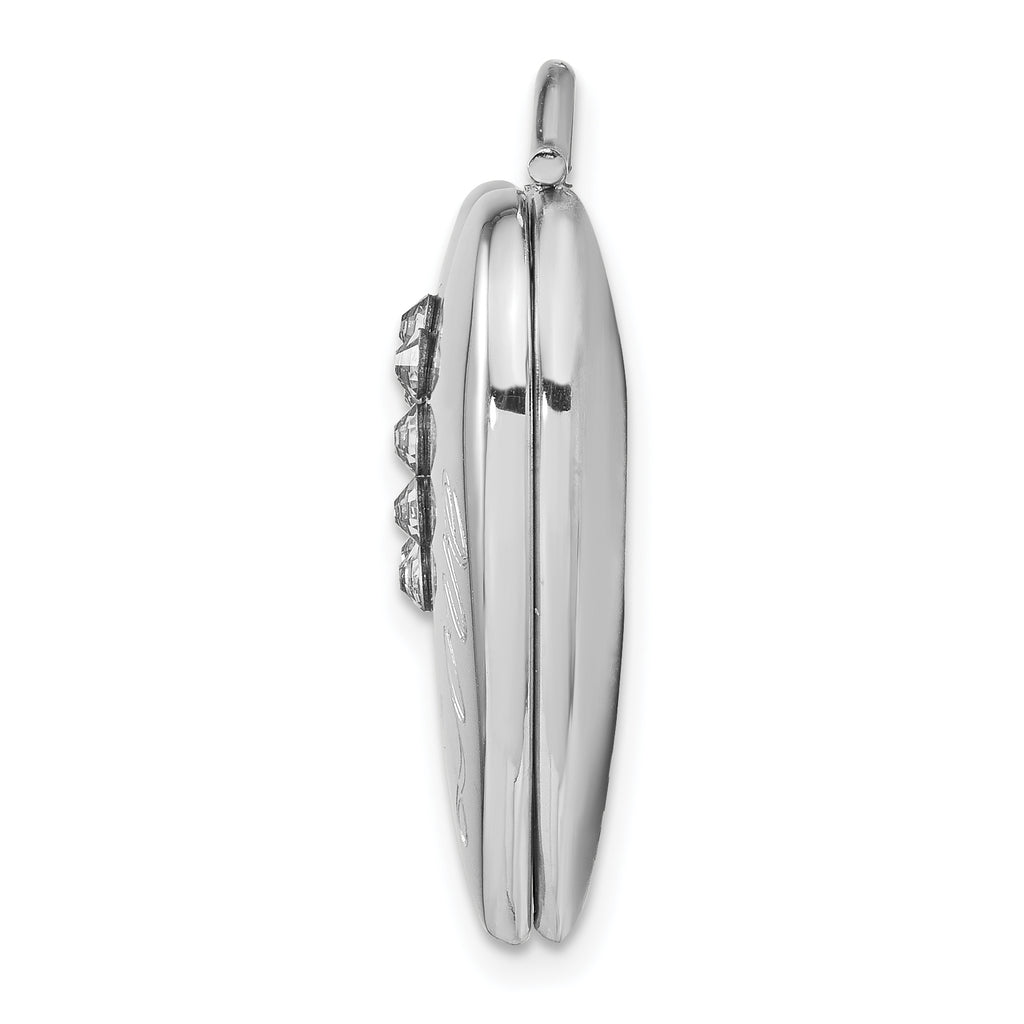 Sterling Silver Rhodium-plated 24mm Crystal Heart Locket