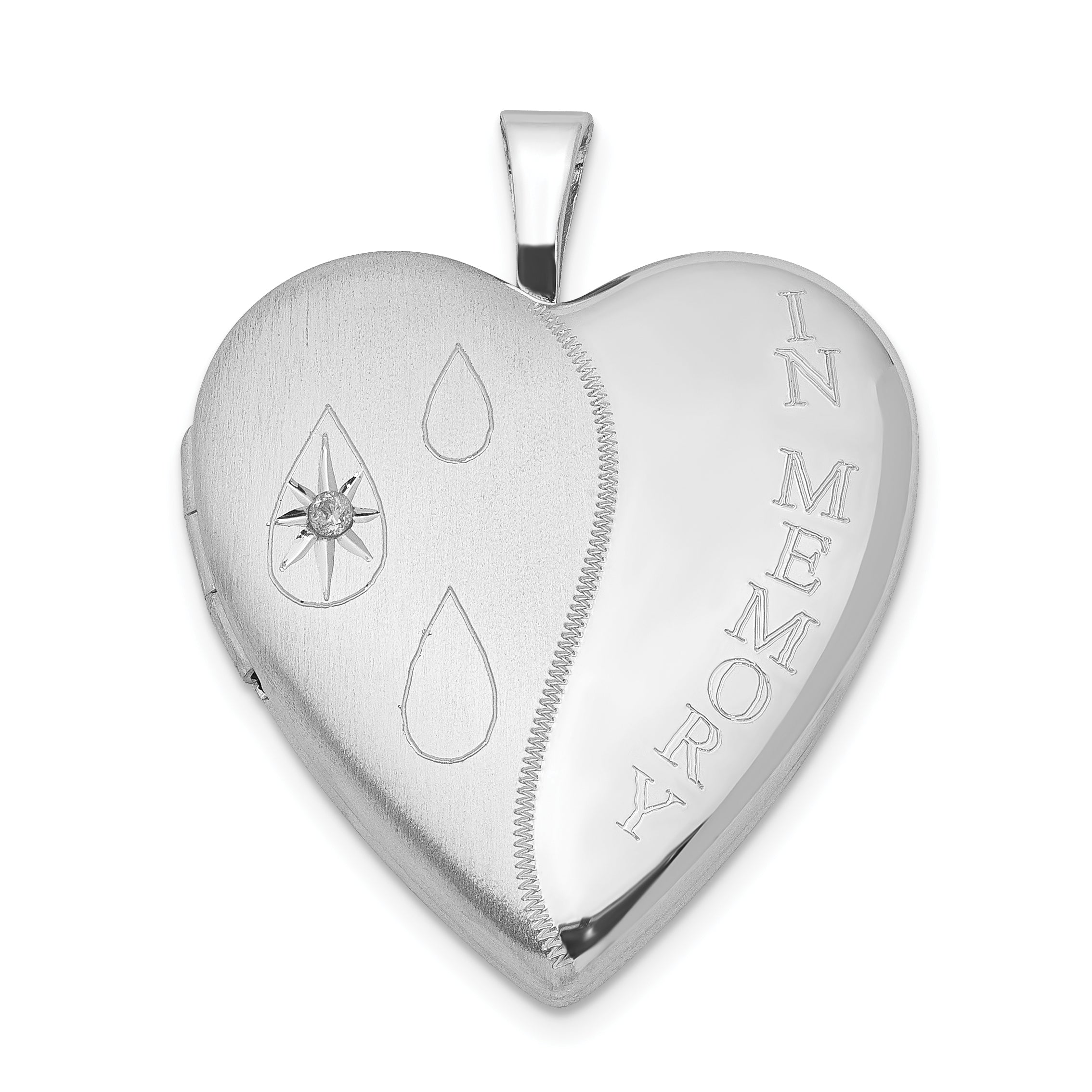 Sterling Silver Rhod-plated Diamond Satin/Polished In Memory Heart Locket Main image