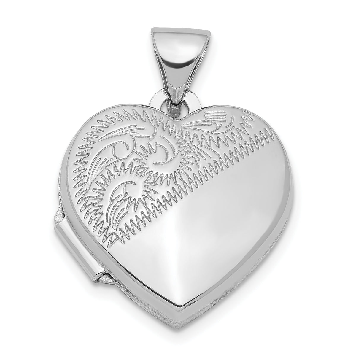 Sterling Silver Rhodium-plated 15mm Heart Locket