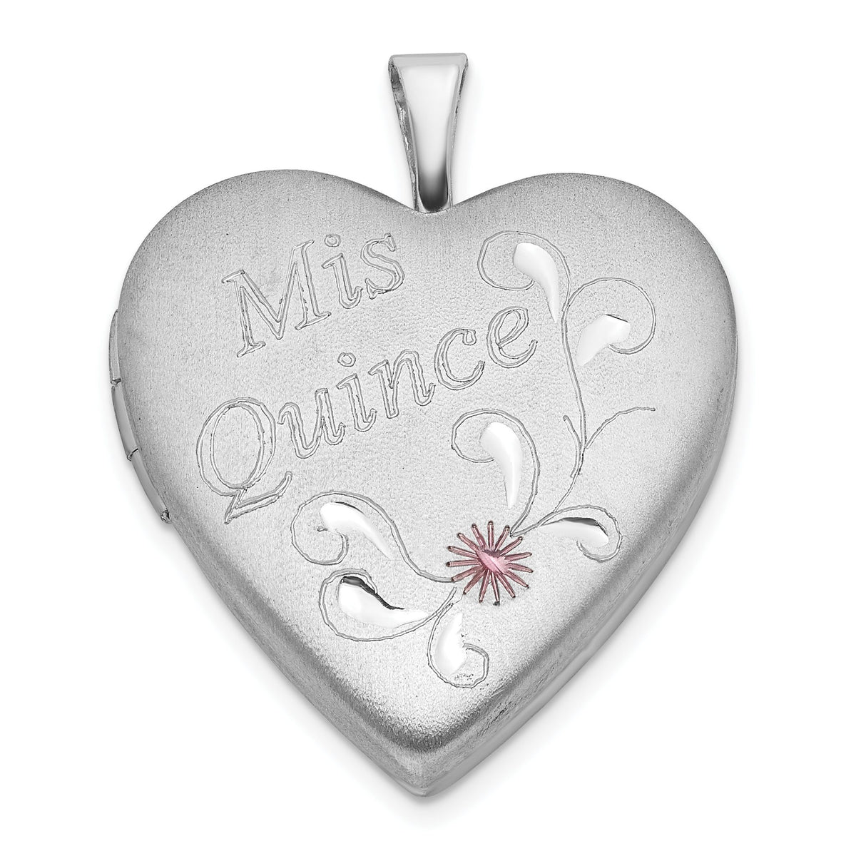 Mis Quince Heart Locket in Sterling Silver, 25mm Satin & Polished - Sophia Jewelers Main image