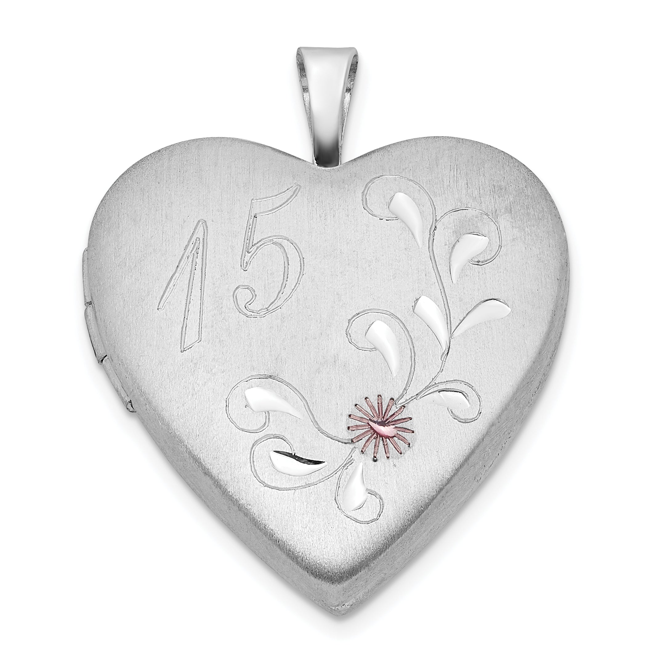 Sterling Silver Polished & Satin Enameled D/C 15 Heart Locket Main image