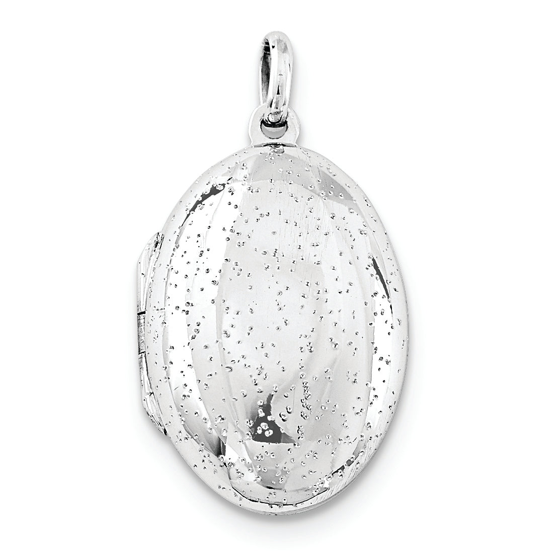 Sterling Silver Rhodium Plated 26mm Polished Sparkle Oval Locket