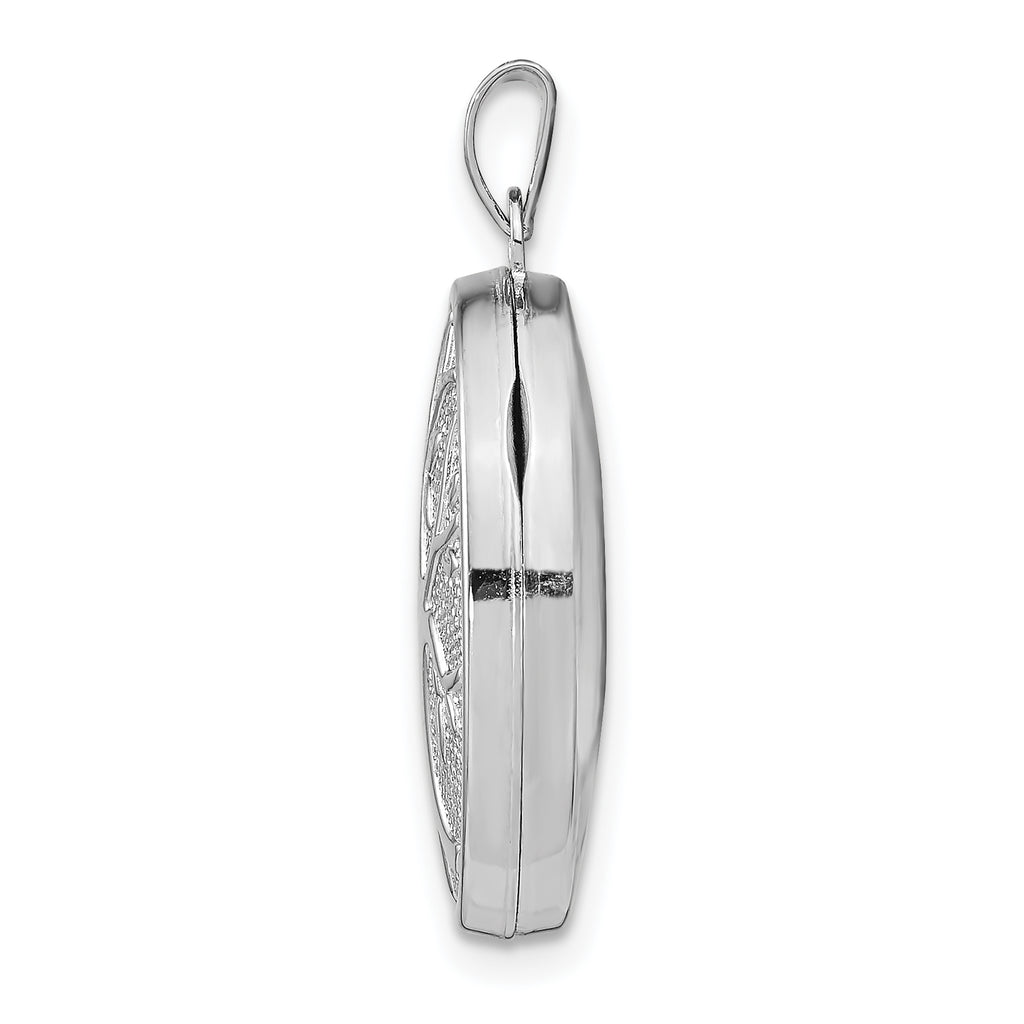 Sterling Silver Rhodium-plated 21x16mm Oval Tree Locket