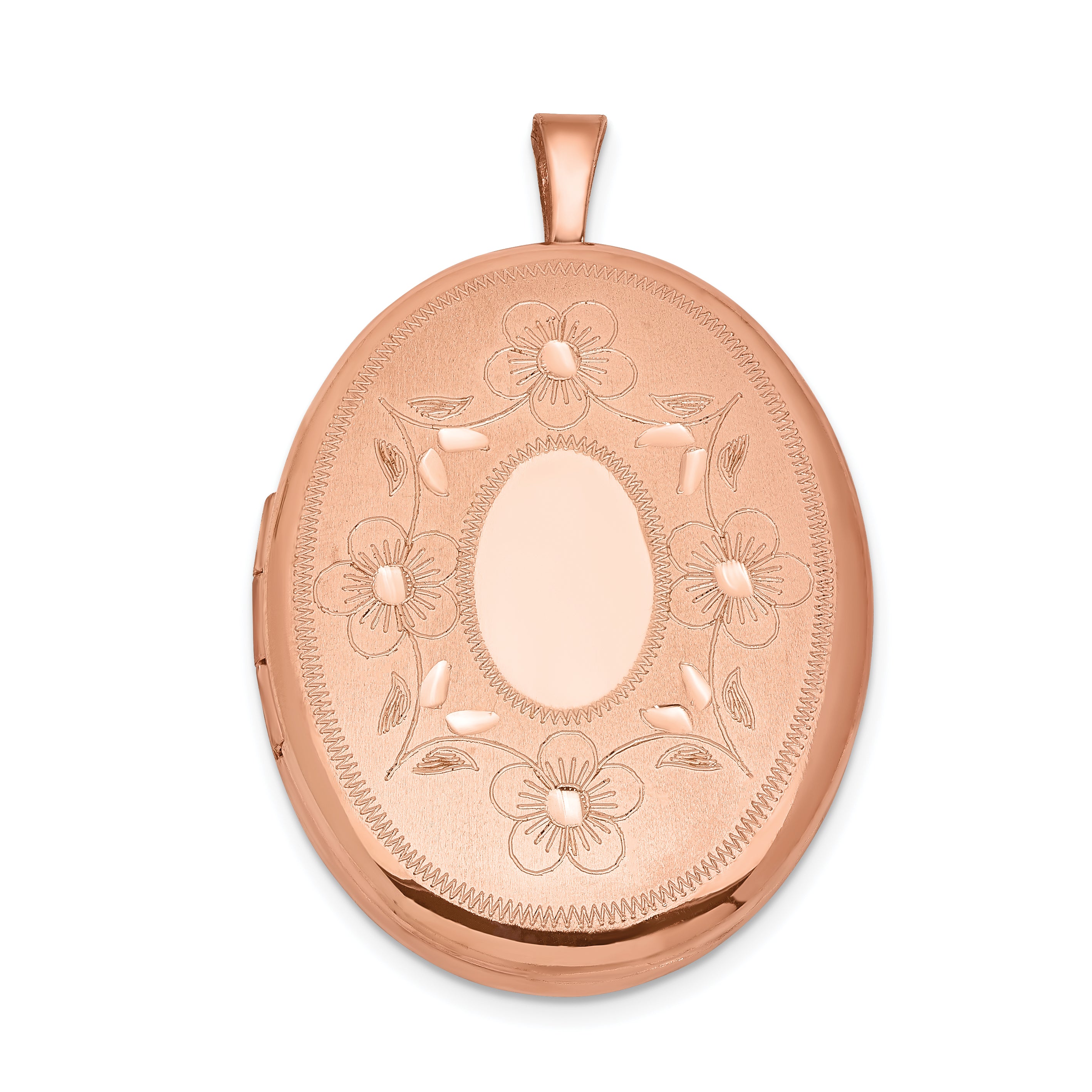 Sterling Silver Rose Gold-plated 26mm Oval with Flowers Oval Locket