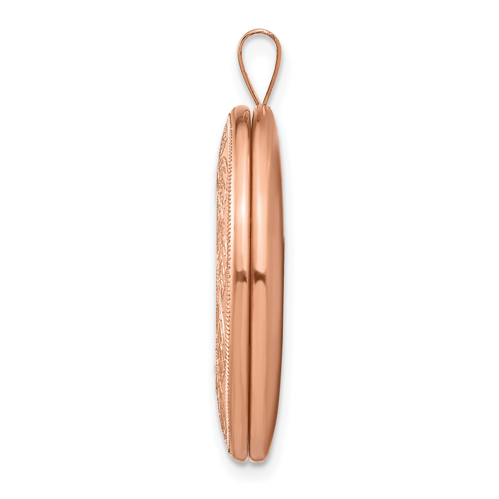 Sterling Silver Rose Gold-plated 26mm Leaf Border Oval Locket
