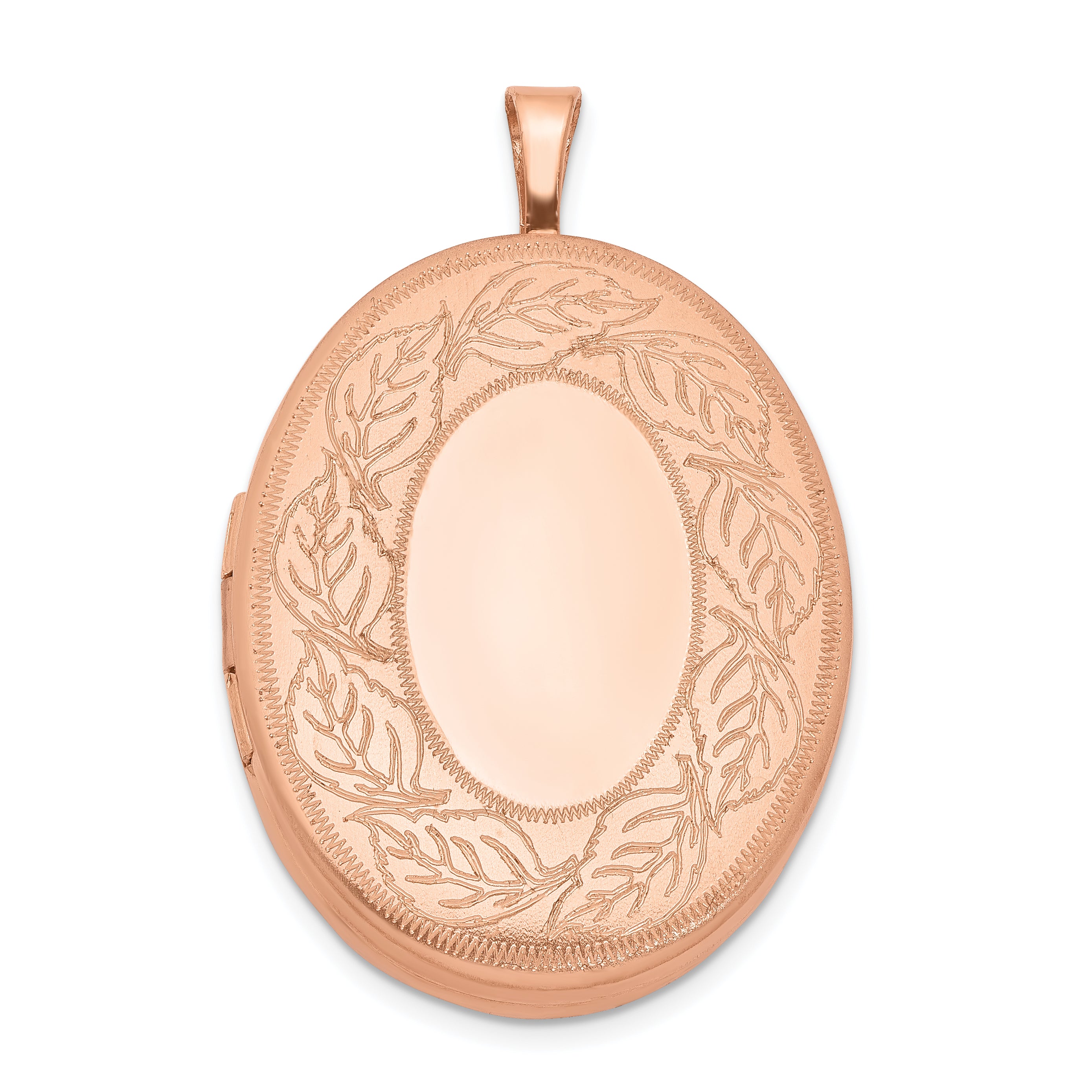 Sterling Silver Rose Gold-plated 26mm Leaf Border Oval Locket