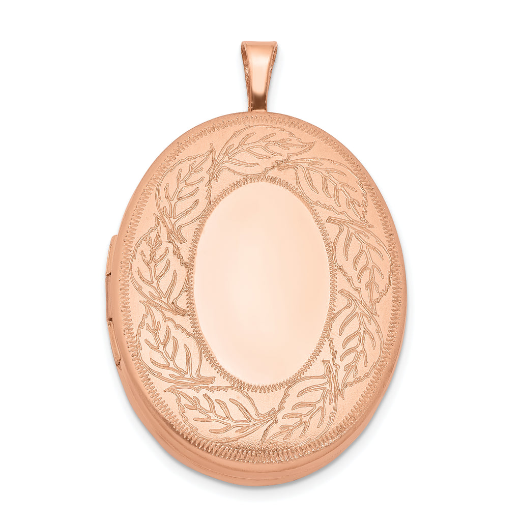Sterling Silver Rose Gold-plated 26mm Leaf Border Oval Locket