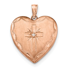 Sterling Silver Rose Gold-plated 24mm w/ Diamond Cross Design Family Heart