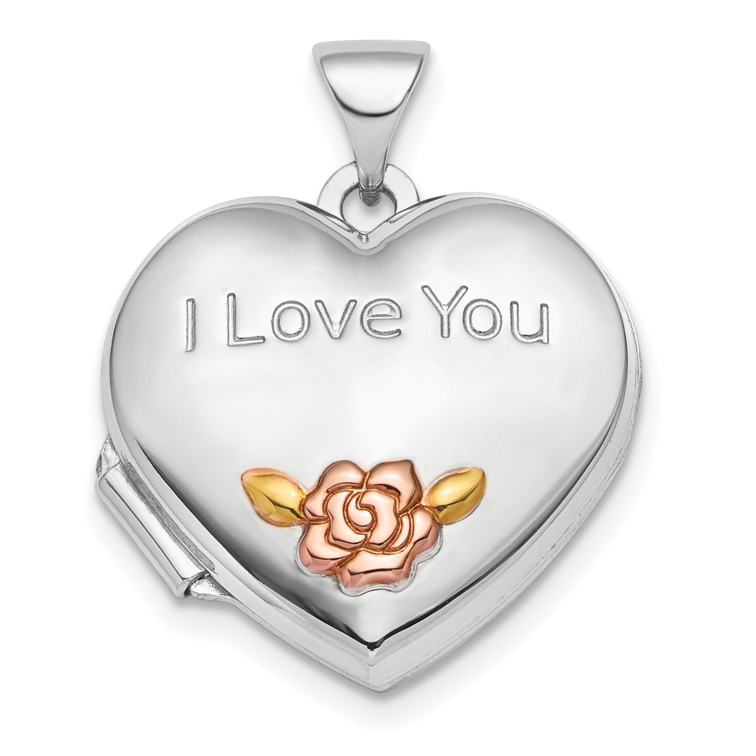 Sterling Silver Rhod-plate Rose & Gold-tone Flower I Love You Heart Locket Main image