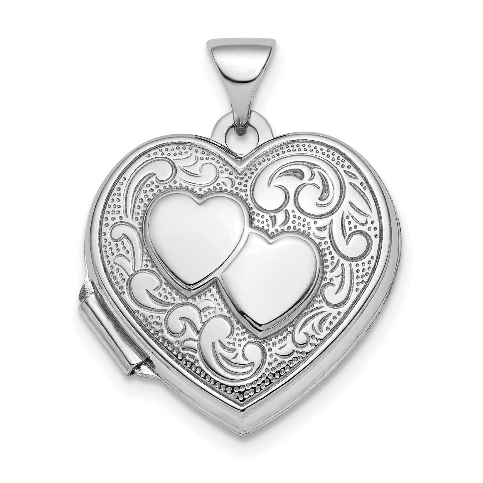 Sterling Silver Rhod-plated 2-Heart Design Reversible 18mm Heart Locket Main image